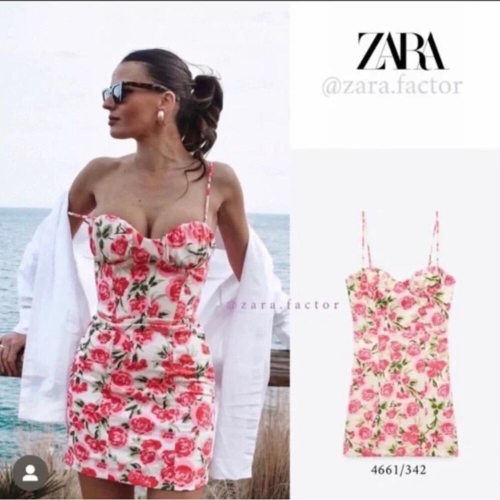 Zara Red and Pink Spaghetti Strap Corset Mini Dress